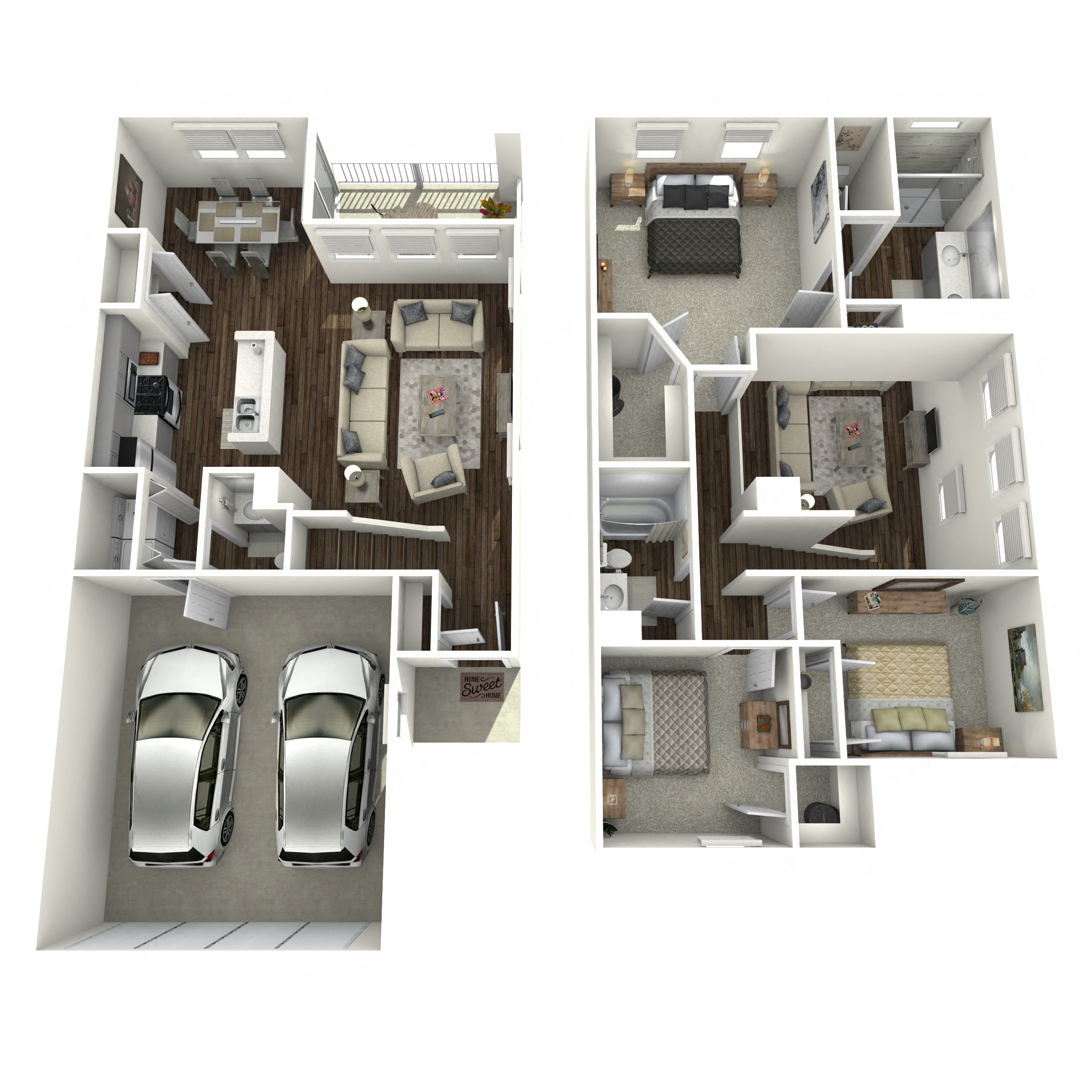 Floor plan for 3 beds, 2.5 baths, 1529 sqft